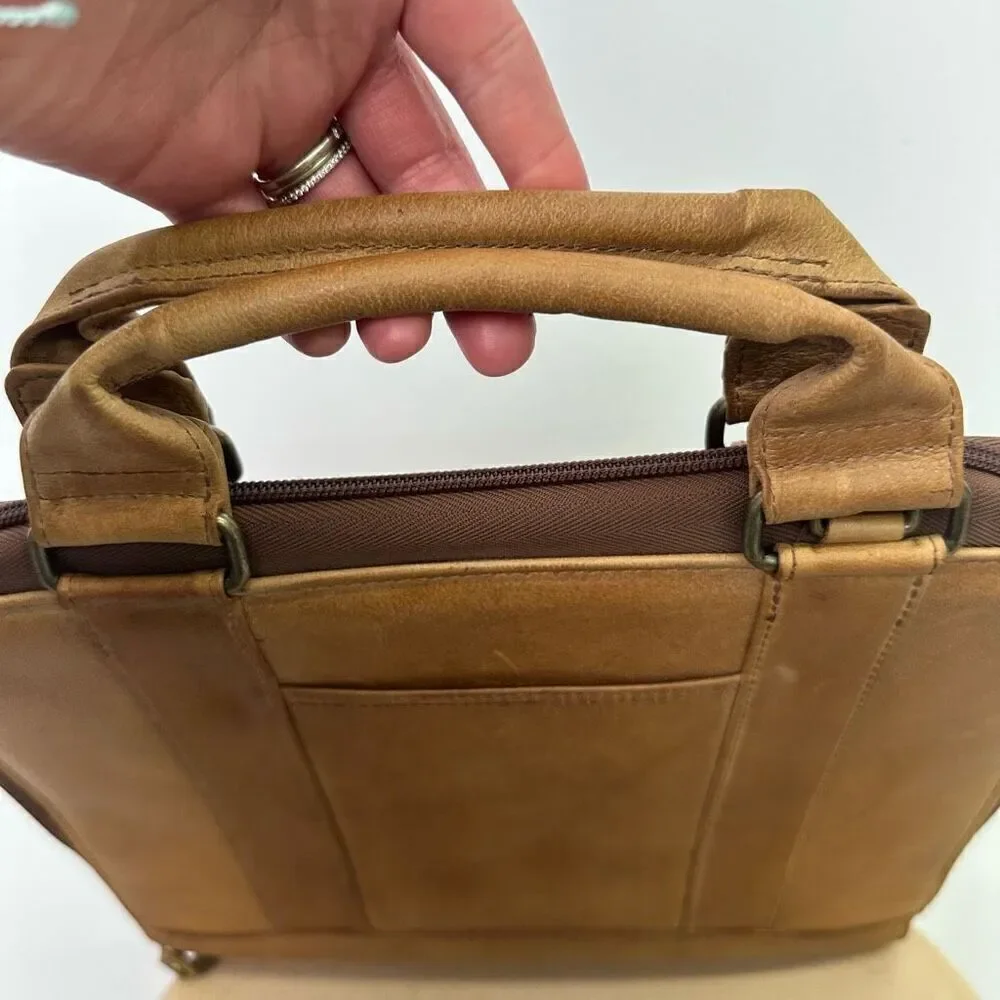 Franklin Covey Vintage 1996 SpaceMaker Tan Leather Zip 7 Ring Briefcase